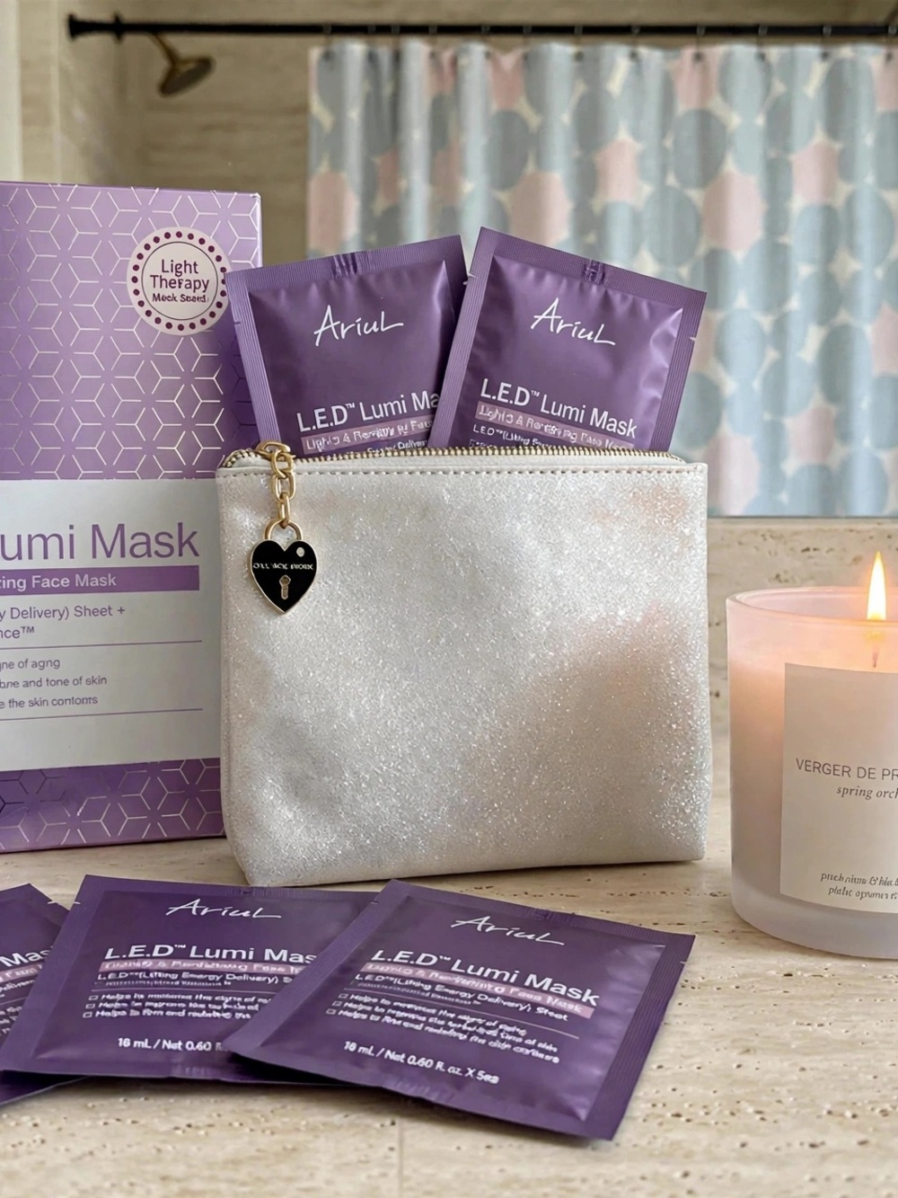 . The Lumi Luxe - Candle, Masks & Shower Curtain Gift Box